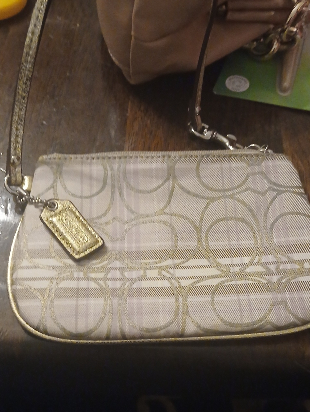 Coach Metallic Gold Signature Wristlet in Cream and Gold Like New